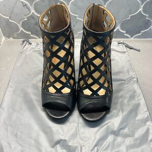 Pre-Owned Michael by Michael Kors Booties Cage Sandals Heels Black Stiletto 8M